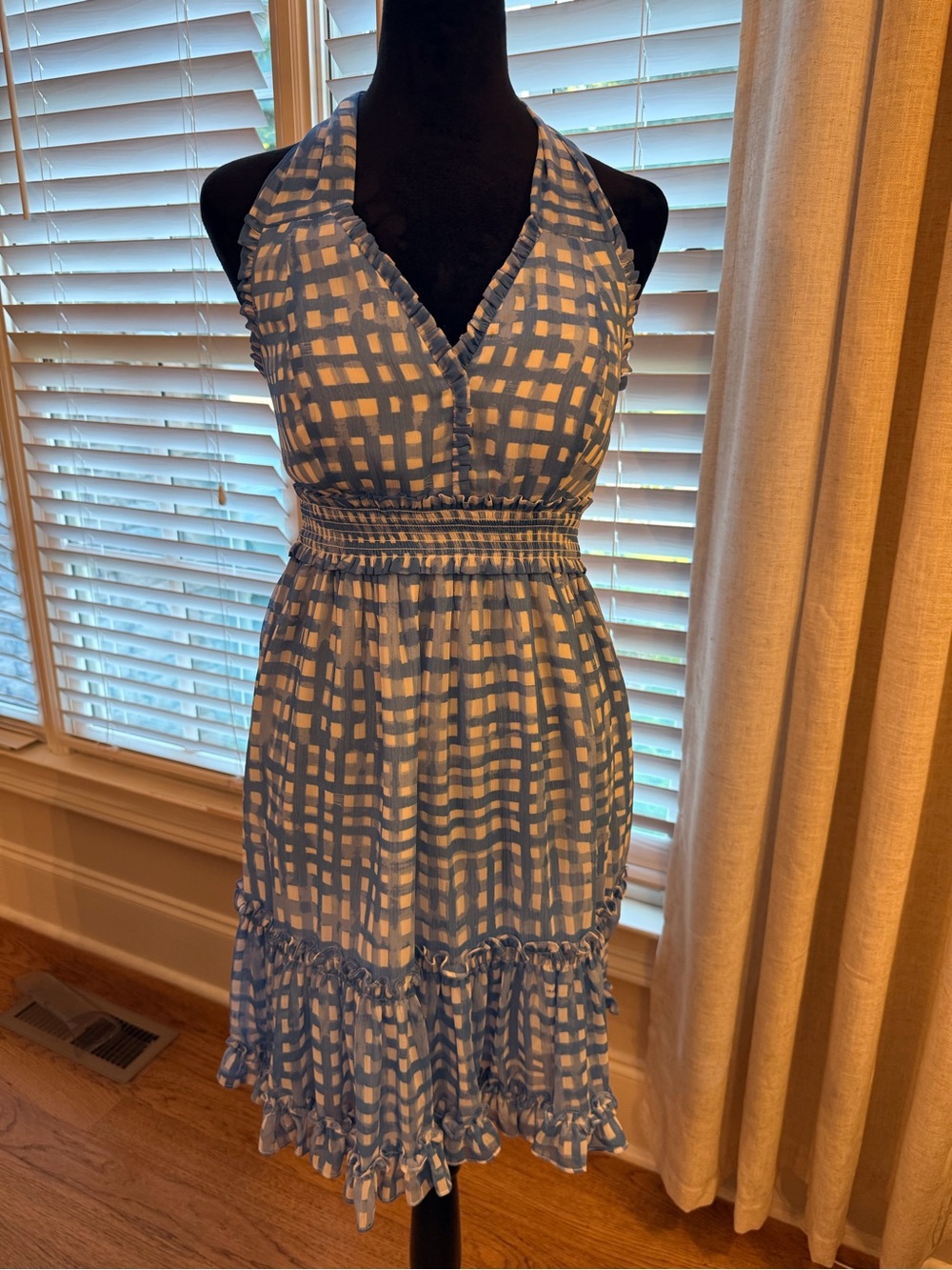Lilly Pulitzer Blue & White Check Backless Halter Dress